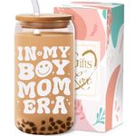 in My Boy Mom Glass Cup Gifts for Boy Mom from Son - 16 oz Cool Boy Mom Cup Drinking Cup with Lid and Straw - Birthday Gifts for Boy Mom Mother Day Christmas for Boy Moms Gift