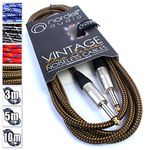 Premium Braided Guitar Cable: 3m / 10ft Mono 1/4 inch Jack Lead for Bass, Electric, Keyboard, Amp etc.