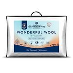 Slumberdown Wonderful Wool Pillows 4 Pack - Medium Support Back Sleeper Pillows for Back Pain Relief - 100% British Wool, Soft Cotton Cover, Hypoallergenic, UK Standard Size (48cm x 74cm)