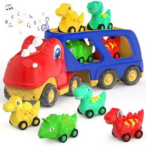 Moritakk Dinosaur Toys for Kids 2-4 Boys,Dinosaur Car Carrier Truck Toy with 4 Pull Back Dino Car,Dinosaur Truck for 2 3 4 5 Year Old Boy Toys,2 3 4 5 Year Old Boy Birthday Gift with Dino Sound.