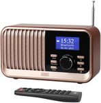 Rechargeable DAB DAB+ FM Radio Dual Alarm Clock - August MB450K - Retro Portable Radio with 60 Presets, Bluetooth 5.3 Speaker, USB/AUX/MicroSD Card, Up to 18 Hour Battery and Remote Control - Oak