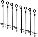 BISupply Ground Anchors, 15 Inch - 8pk Black Shed Anchor Kit Greenhouse Tie Down Ground Stakes with Drillable Eyebolt