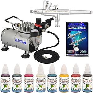 Master Airbrush Airbrushing System Kit with 8 Color Water-Based Face & Body Art Paint Set, Cool Runner II Dual Fan Air Compressor, Pro Gravity Airbrush, Hose - Washable Temporary Tattoo, How To Guide