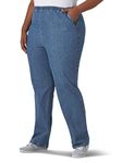 Chic Classic Collection Women's Petite Plus Pull on Pant, Destruction Blue Denim, 20P