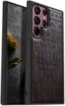 Carveit Wood Case for Galaxy S22 Ultra Case 2022 [Natural Wood & Black Soft TPU] Shockproof Protective Cover Unique Wooden Case Compatible with Samsung S22 Ultra (Aztec Geometric Deer-Blackwood)