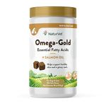 NaturVet – Omega-Gold Plus Salmon Oil | Supports Healthy Skin & Glossy Coat | Enhanced With DHA, EPA, Omega-3 & Omega-6 | For Dogs & Cats | 180 Soft Chews