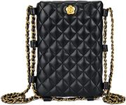 Montana West Small Quilted Cell Phone Purse for Women Soft Chain Crossbody Cellphone Wallet Bag, Black, Small