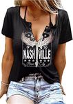 MOUSYA Womens Country Music Shirts Nashville Concert Outfit Vintage Guitar Graphic Tees Short Sleeve Tennessee Tops, Black Gold, Small