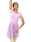 IKAANYA Girls Ballet Combo - Short Sleeves Leotard or Bodysuit and Wrap Around Skirt - Ideal for Ballet, Dance, Gymnastics, and Performance (Ages 3-15) (Lilac, 8-9 Years)