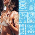 White Henna Temporary Tattoos 6 Sheets Henna Temporary Tattoos Lace Mystery Sexy Mandala Flower Design Body Art Waterproof Fake Tattoos Henna Stickers for Women Girl Wedding Body Face Arm Legs Decor