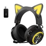 SOMIC GS510 Black Cat Ear Headsets 2.4G Wireless Gaming Headphones with RGB Light, Retractable Mic Noise Cancelling, Stereo Sound,10H Playtime for PS5/ PS4/ PC (Black)