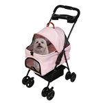 LUCKYERMORE Pink Dog Stroller for Medium Small Dogs Cats Lightweight Portable One Click Folding Easy to Walk Travel Compact