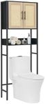 GAOMON Over The Toilet Storage Cabinet with Rattan Door, Bathroom Above Toilet Storage Cabinet with Adjustable Shelves, Large Storage Bathroom Organizer, Natural Black