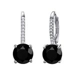 EVER FAITH Bridal Jewelry 925 Sterling Silver Round Cut CZ Prong Setting Leverback Dangle Earrings for Women Black