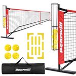 Bearwill Pickleball Net, 22 FT Regulation Size Portable Pickleball Net, Pickle Ball Net with Exclusive Ball Holder, Court Marker, 4 Pickleballs & Carry Bag, Pickleball Nets for Driveway Indoor Outdoor