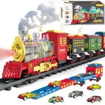 Electric Train Set Train Toys with Lights & Sound, Toy Train Steam Locomotive with Cargo Cars & Tracks,Toddler Model Train Set for 3 4 5 6 7 8+ Year Old Boys Kids Birthday Gifts