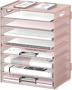 DALTACK 9-Tier Paper Letter Tray Desk Organizer with Handles, Mesh File Holder Organization, Paper Sorter Desk Organizer for Office Home School, Pink