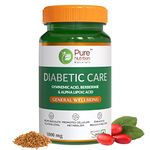 Pure Nutrition Diabetic Care with Gumnemic Acid, Berberine, AMLA, Jambu Beej, Karela & Fenugreek Extracts|Balances Glucose level, Cellular Metabolism & Enhances Insulin Function | 60 Veg Capsules