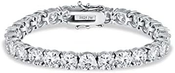 ISAAC WOLF (6 Carats - 41 Carats 14K White Gold Over Sterling Silver DEF VVS1 Classic Tennis Bracelet Unisex, Men, Women, Adults Simulated Diamond, 7", Sterling Silver , simulated