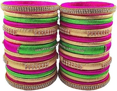 GOELX Silk Thread Bangles Handcrafted Stylish Elegant 30 Bangles with Designer Work with Rhinestones (Multicolor, 2.4)