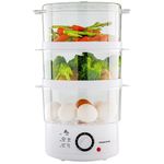 OVENTE 3 Tier Electric Food Steamer for Cooking Vegetable and Healthy Meals, Stackable and Dishwasher Safe Baskets, 400W with Auto Shutoff and 60-Minute Timer, 7.5 Quart Capacity, White FS53W