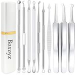 Blackhead Remover Tool, Boxoyx 10 Pcs Professional Pimple Comedone Extractor Popper Tool Acne Removal Kit - Treatment for Pimples, Blackheads, Zit Removing, Forehead,Facial and Nose(All Silver)