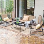 Grand patio Conversation Sets 4 Pieces, Garden Table and Chairs, Textilene Material, Waterproof, Breathable, Garden Furniture Sets for Outdoor, Backyard, Poolside (Brown)