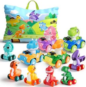 ALASOU 10 PCS Dinosaur Car Toys for 1 Year Old Boy with Playmat/Storage Bag|Baby Toys 1 Year Old Boy Gifts for Toddler Toys 1-2|1st Birthday Gift for Infant 12 18 Months