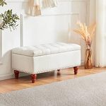 HOMECREST 35 Inch Upholstered Small Storage Ottoman, Button Ottoman with Safety Hinge, Solid Wood Legs, Ottoman Bench for Living Room, Bedroom, Entryway Office Hotel