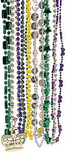 Fun Express Bulk Mardi Gras Bead Neclaces - Set of 100 in Traditional Colors and Styles - Mardi Gras Party Supplies