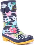 Joules Women's Molly Welly Wellington Boots, Blue Stripe Floral, 3 UK