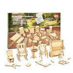 BOHS Scale 1:12 Dollhouse Furniture Set - Wooden 3D Puzzles - 28 PCS Dollhouse Furniture for Six Rooms