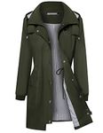 Bloggerlove Raincoat for Women Waterproof Rain Jacket Hooded Trench Coat with Two Side Pockets Army Green S