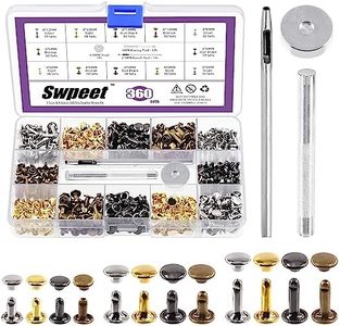 Swpeet 360 Sets 4 Colors 6mm 8mm 12mm Leather Rivets Double Cap Rivets with 3Pcs Fixing Tools Assortment Kit, Leather Rivets Double Cap Rivets Tubular for DIY Leather Craft Clothes Shoes