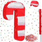 Qeeenar Christmas Pinata 16 Inch Christmas Candy Cane Pinata with Stick Blindfold and Confetti Pack Christmas Mexican Pinata Bundle Candy Cane Pinata for Kids Birthday Xmas Holiday Pinata Game