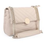 ADISA Women's Girls Quilted Cross Body Sling Bag with Gold Chain (SL5136_Off White)