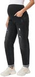 OUGES Women's Black Maternity Pregnancy Jeans Pants Cotton Cute Ripped Denim Work Jeans Over Belly Loose Barrel Leg Slim Tall Petite Casual Pockets Maternity Clothes Outfits Mom Jeans 2026(Black,S)