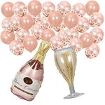 Champagne Bottle Goblet Party Balloons - HADEEONG 32Pcs Rose Gold Latex Balloons Champagne Bottle Aluminum Film Foil Balloon Kits for Birthday Celebration Wedding Bachelorette Party Decorations