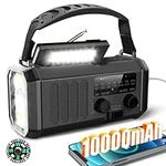 10000mAh Emergency Radio with NOAA Weather Alert,Portable Solar Hand Crank AM FM Radio for Survival,SOS Alarm and LED Flashlight & Reading Light for Outdoor Camping Hurricane Storm-Black