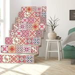 WALPLUS 15cm(6") 24 pcs Moroccan Rose Red Mosaic Wall Tile Stickers Peel and Stick Backsplash Self-Adhesive Vinyl Home Decoration DIY Living Bedroom Splashbacks for Kitchen Tile Paint Stick on Tiles