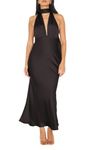 Summer Satin Halter Deep V Neck Backless Maxi Dresses for Women 2024 Silky Sleeveless Open Back Wedding Guest Long Dress, Black, Large