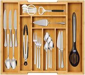 Bamboo Expandable Drawer Organizer for Utensils Holder,Adjustable Cutlery Tray, Wood Drawer Dividers Organizer for Silverware, Flatware, Knives in Kitchen, Bedroom, Living Room