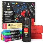 Arteza Chalkboard Cleaner Set, 12 Assorted Color Chalk Markers, Magnetic Eraser, 10-Ounce Cleaner & Microfiber Fabric Towel, Office Supplies for Blackboards, Chalkboards, and Menu Boards