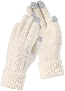 TRENDOUX Womens Gloves Winter Warm Ladies Lightweight Merino Wool Soft Skin-Friendly Jacquard Thin Knit Glove Beige
