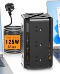 125W Tower Powerboard USB C - 18in1 Power Board Surger Protector, 100W Tower Power Strip Surge Protection, 12-Outlet Powerboard with USB-C&USB-A &1.8M Extension Cord and Switch, 2400W, for Office