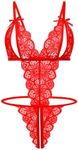 Avidlove Lingerie for Woman Sexy Teddy Body Suits V Neck Teddy Lingerie Plus Size Teddy Babydoll(Red,Large)