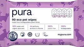 Pura Eco Pet Wipes for Dogs, Cats & Rabbits. 100 Percent Plastic Free, 100 Percent Biodegradable, Vegan. Great For Muddy Paws, Coats, Bottoms, Grooming & Cleaning 1 Pack of 90 Wipes