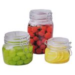 Glass Storage Jar Kitchen Container Set Swing Top Metal Swing Closure Silicone Seals (3 Pieces)