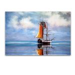 Startonight Acrylic Glass Wall Art - Orange Sailing Boat, Ocean Landscape - Glossy Artwork 60 x 90 CM Home Decor Ready to Hang