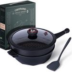 TIBORANG 8 in 1 Multipurpose 11 Inch 5 Qt Frying Pans Nonstick with Lid,Steamed Grid,PFOA-Free,Dishwasher&Oven Safe,Works with All Stovetops(Black)